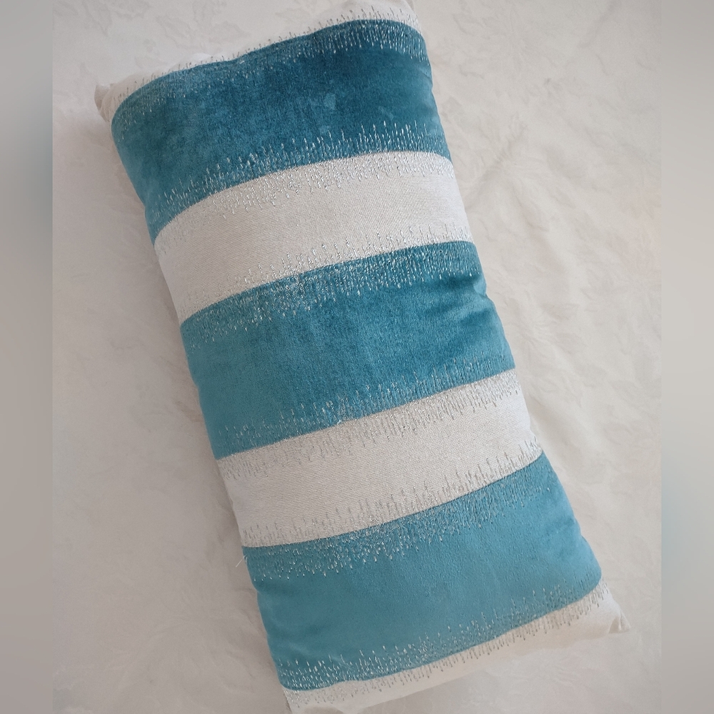 Pier 1 Velvet Linen Wide Stripes Lumbar Oblong Pillow